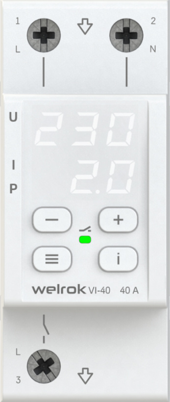 картинка Реле контроля 1-фаз. напряжения с контролем тока и мощности 40А VI-40 Welrok от магазина Электротехника