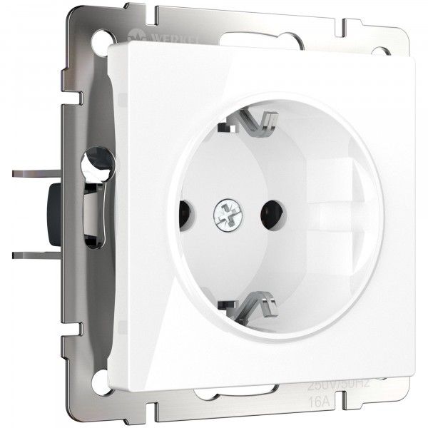 картинка Розетка 1-я 2P+E 16А СУ механизм белый безвинтовой зажим Werkel от магазина Электротехника