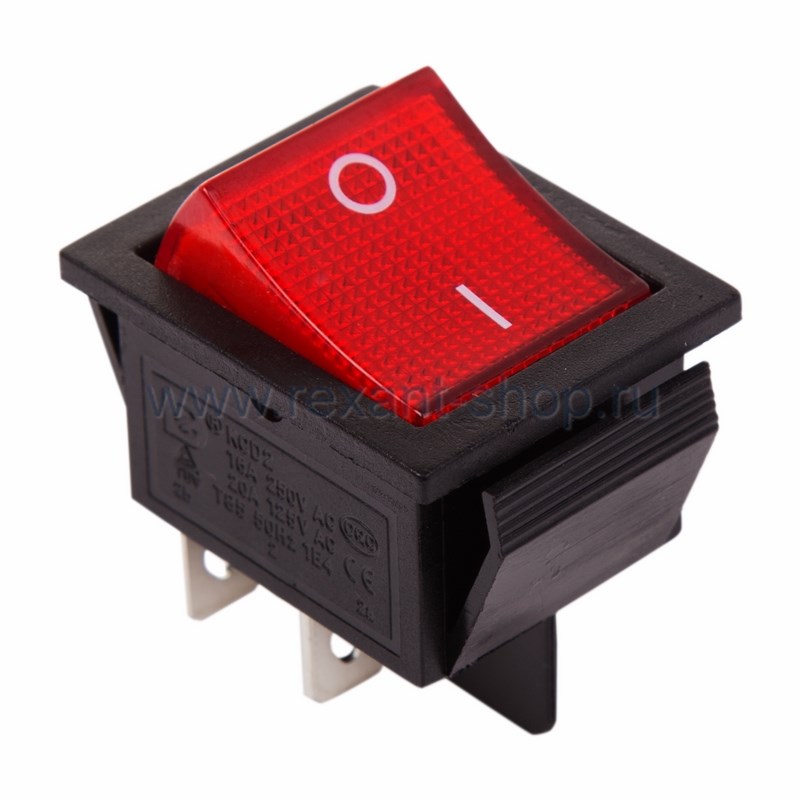 картинка Выключатель клавишный 250V 20А (4с) ON-OFF красный с подсветкой (RWB-502, SC-767, IRS-201-1) REXANT от магазина Электротехника