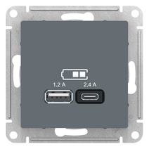 картинка Розетка 2-я USB СУ A+C 1,2А механизм грифель ATLAS DESIGN от магазина Электротехника