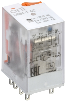картинка Реле интерфейсное ORM-1 4C 220B AC (с LED и тестовой кнопкой) ONI от магазина Электротехника