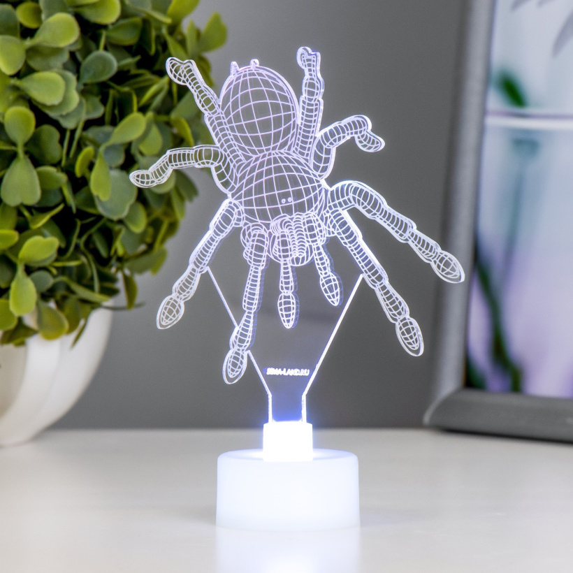 картинка Ночник LED "Паук" LED RGB 6 цветов 3хАА 10х10,5см от магазина Электротехника