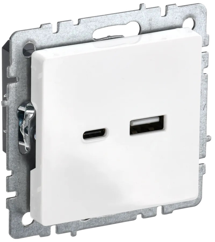 картинка Розетка 2-я USB A+C СУ механизм белый BRITE от магазина Электротехника