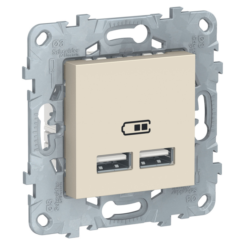 картинка Розетка 2-я USB А+А, 5 В / 2100 мА, механизм бежевый UNICA NEW от магазина Электротехника