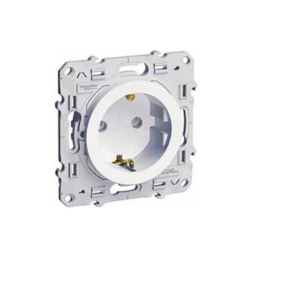 картинка Розетка 1-я 2P+E 16А СУ шторки механизм белый ODACE от магазина Электротехника