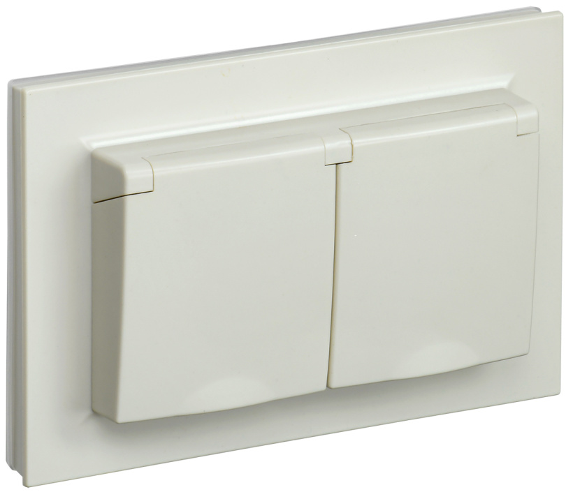 картинка Розетка 2-я 2P+E 16А СУ крышка шторки IP44 в сборе бежевый BRITE от магазина Электротехника