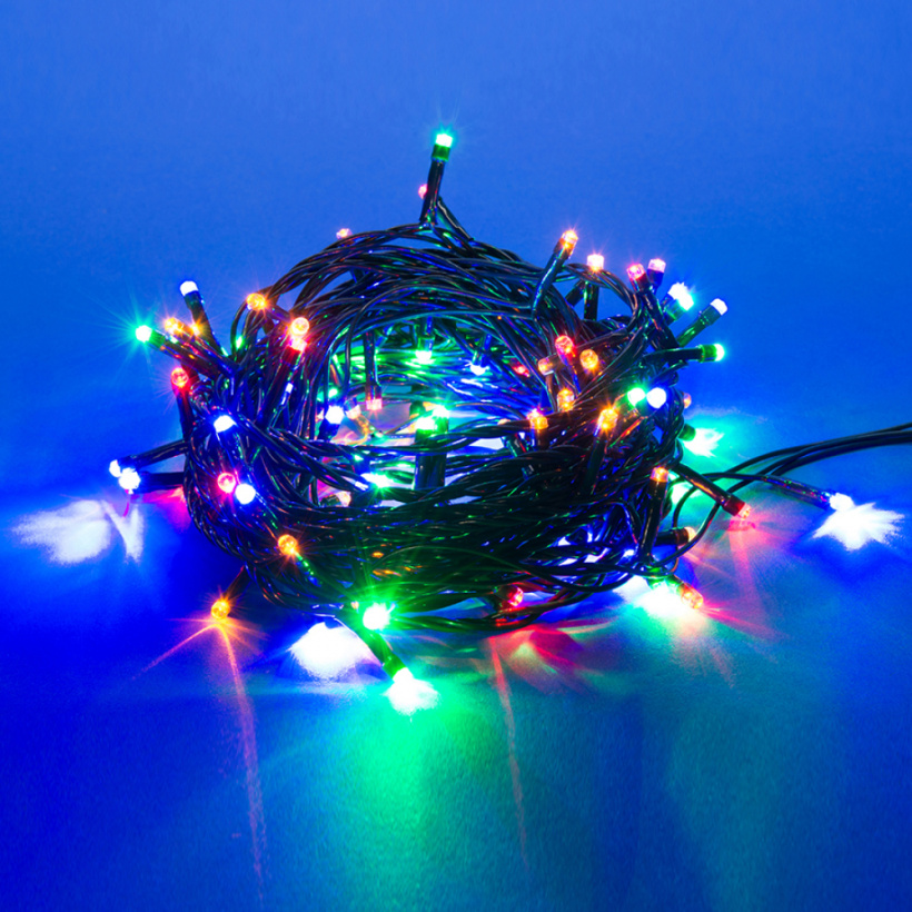 картинка Гирлянда 100LED 8м IP20 с контроллером Разноцветная Провод зеленый Uniel от магазина Электротехника