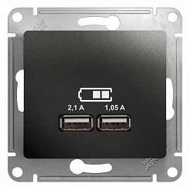 картинка Розетка 2-я USB СУ механизм 5В/2100мА, 2х5В/1050мА антрацит Glossa от магазина Электротехника