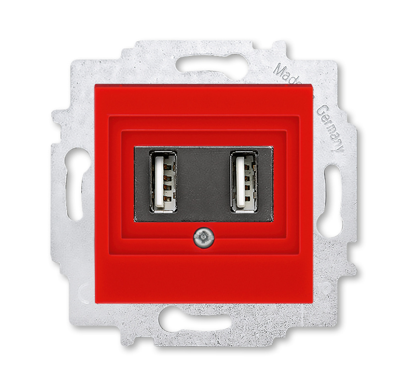 картинка Розетка 2-я USB СУ механизм красный LEVIT от магазина Электротехника