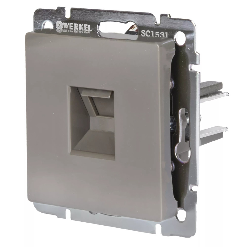 картинка Розетка RJ-11+RG45 СУ телефонная и комп. серо-коричневая Werkel от магазина Электротехника