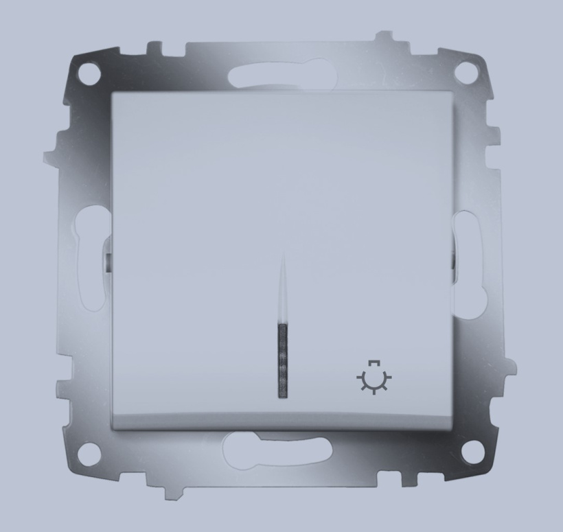 картинка Выключатель кнопочный с подсветкой  Алюминий Cosmo от магазина Электротехника